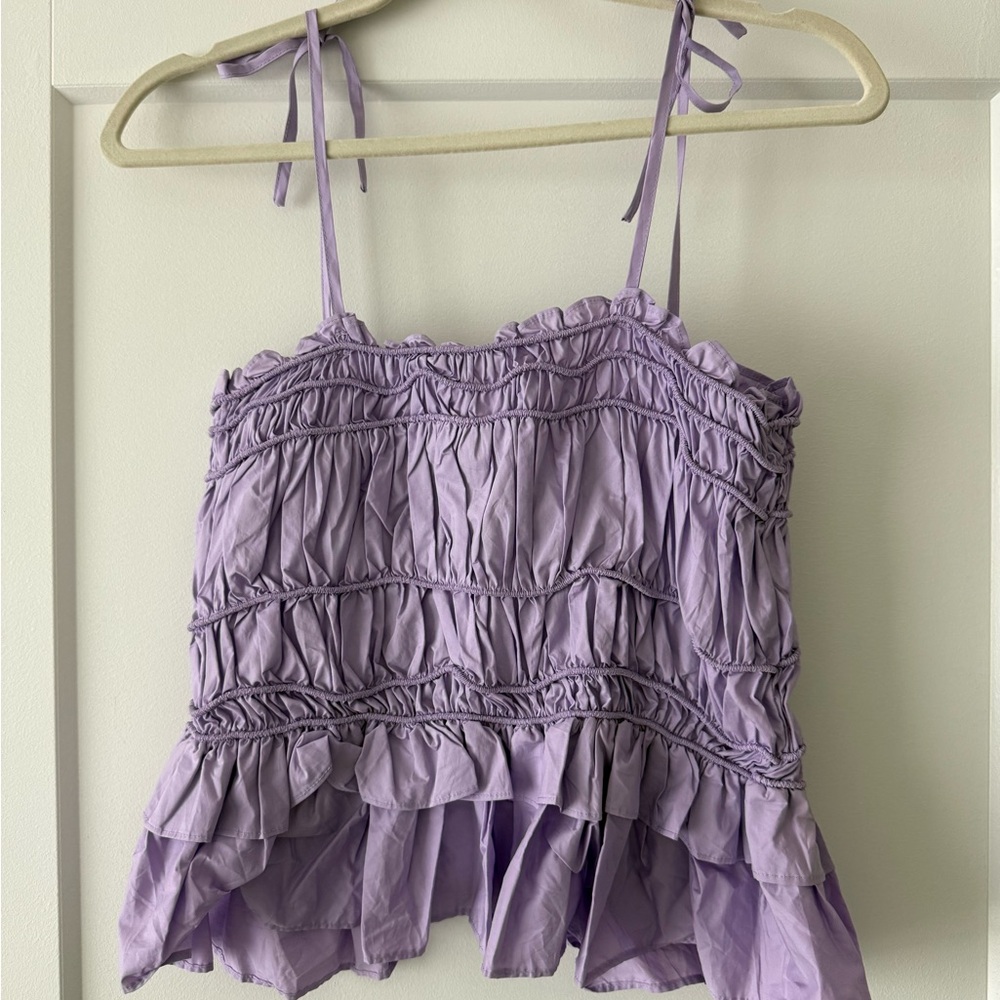AQUA Ruched Poplin Sleeveless Top